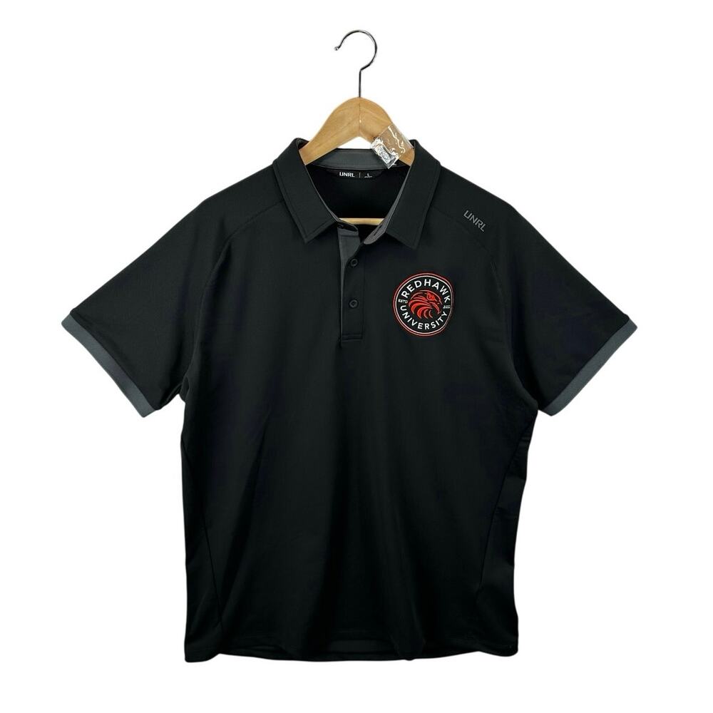 UNRL Performance Polo Shirt Black Size Large RedHawk University Logo NEW